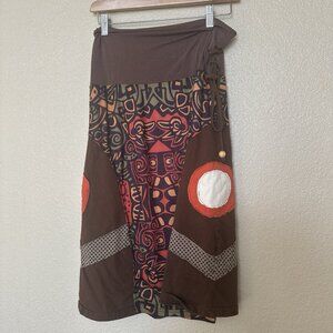 Luna Claire Brown Geometric Boho Fold-Over Waist Skirt Women's Size Medium